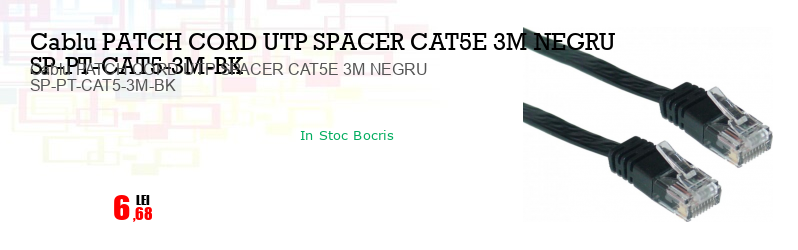 Cablu PATCH CORD UTP SPACER CAT5E 3M NEGRU SP-PT-CAT5-3M-BK