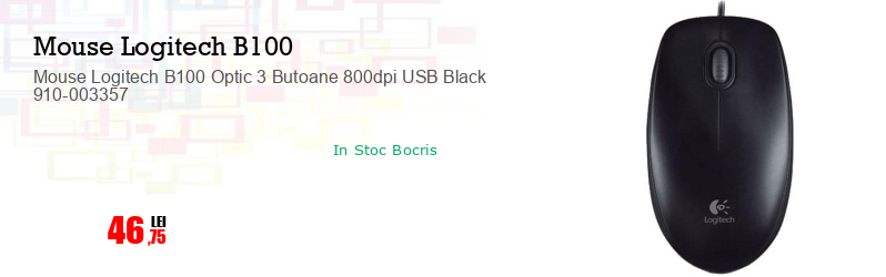 Mouse Logitech B100 Optic 3 Butoane 800dpi USB Black 910-003357