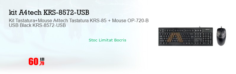Kit Tastatura+Mouse A4tech Tastatura KRS-85 + Mouse OP-720-B USB Black KRS-8572-USB