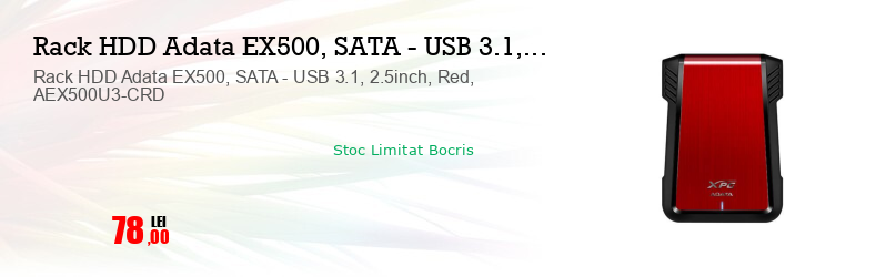 Rack HDD Adata EX500, SATA - USB 3.1, 2.5inch, Red, AEX500U3-CRD