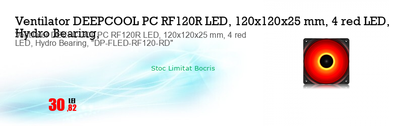 Ventilator DEEPCOOL PC RF120R LED, 120x120x25 mm, 4 red LED, Hydro Bearing, "DP-FLED-RF120-RD"