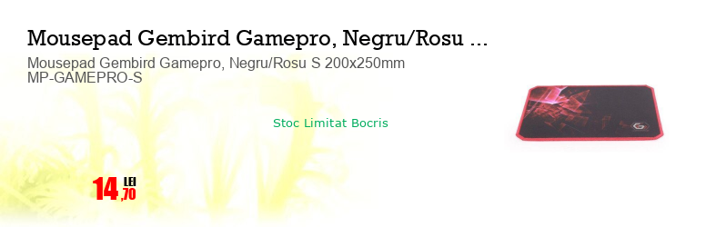 Mousepad Gembird Gamepro, Negru/Rosu S 200x250mm MP-GAMEPRO-S