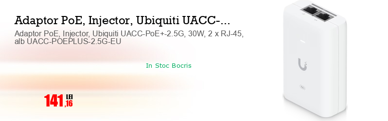 Adaptor PoE, Injector, Ubiquiti UACC-PoE+-2.5G, 30W, 2 x RJ-45, alb UACC-POEPLUS-2.5G-EU