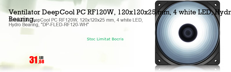Ventilator DeepCool PC RF120W, 120x120x25 mm, 4 white LED, Hydro Bearing, "DP-FLED-RF120-WH"