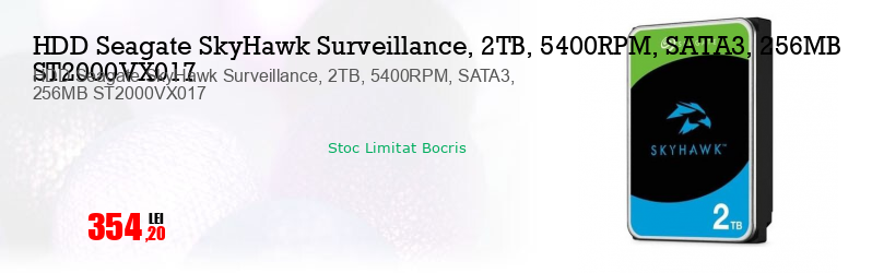HDD Seagate SkyHawk Surveillance, 2TB, 5400RPM, SATA3, 256MB ST2000VX017