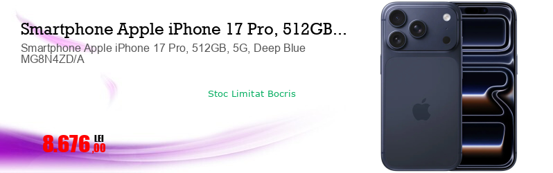 Smartphone Apple iPhone 17 Pro, 512GB, 5G, Deep Blue MG8N4ZD/A