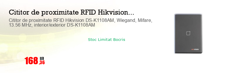 Cititor de proximitate RFID Hikvision DS-K1108AM, Wiegand, Mifare, 13.56 MHz, interior/exterior DS-K1108AM