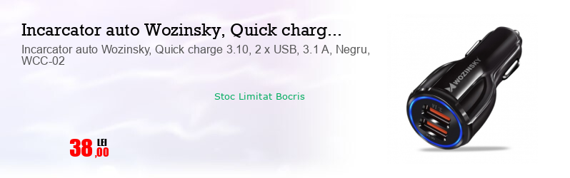 Incarcator auto Wozinsky, Quick charge 3.10, 2 x USB, 3.1 A, Negru, WCC-02