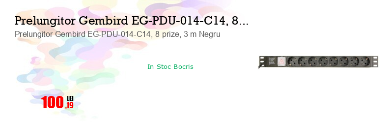 Prelungitor Gembird EG-PDU-014-C14, 8 prize, 3 m Negru