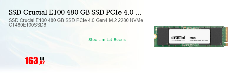 SSD Crucial E100 480 GB SSD PCIe 4.0 Gen4 M.2 2280 NVMe CT480E100SSD8