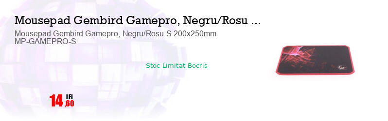 Mousepad Gembird Gamepro, Negru/Rosu S 200x250mm MP-GAMEPRO-S