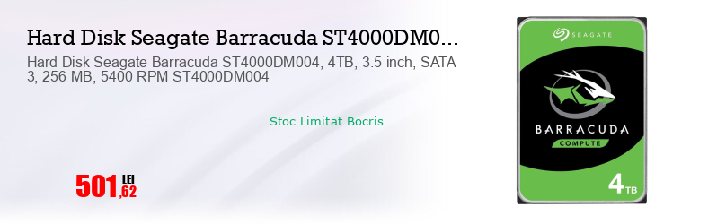 Hard Disk Seagate Barracuda ST4000DM004, 4TB, 3.5 inch, SATA 3, 256 MB, 5400 RPM ST4000DM004