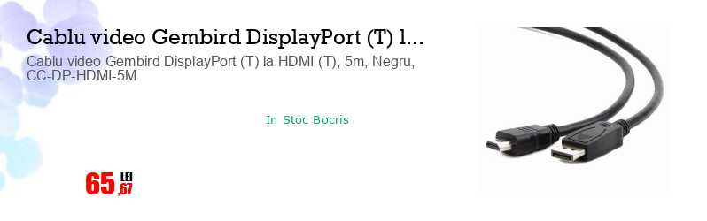 Cablu video Gembird DisplayPort (T) la HDMI (T), 5m, Negru, CC-DP-HDMI-5M