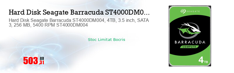 Hard Disk Seagate Barracuda ST4000DM004, 4TB, 3.5 inch, SATA 3, 256 MB, 5400 RPM ST4000DM004
