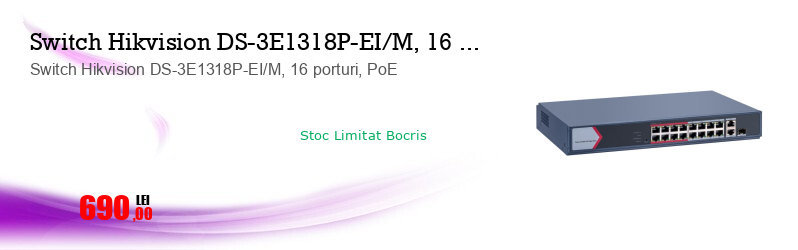 Switch Hikvision DS-3E1318P-EI/M, 16 porturi, PoE