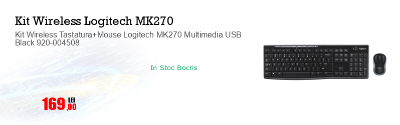 Kit Wireless Tastatura+Mouse Logitech MK270 Multimedia USB Black 920-004508