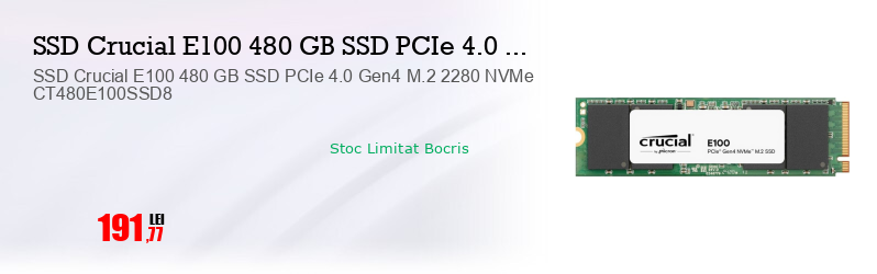SSD Crucial E100 480 GB SSD PCIe 4.0 Gen4 M.2 2280 NVMe CT480E100SSD8