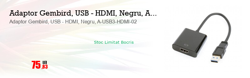 Adaptor Gembird, USB - HDMI, Negru, A-USB3-HDMI-02