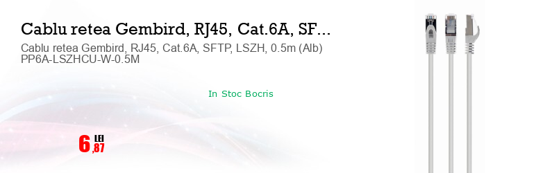 Cablu retea Gembird, RJ45, Cat.6A, SFTP, LSZH, 0.5m (Alb) PP6A-LSZHCU-W-0.5M