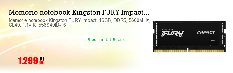 Memorie notebook Kingston FURY Impact, 16GB, DDR5, 5600MHz, CL40, 1.1v KF556S40IB-16