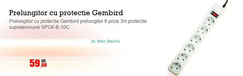 Prelungitor cu protectie Gembird prelungitor 6 prize 3m protectie supratensiune SPG6-B-10C