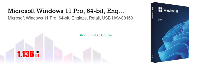 Microsoft Windows 11 Pro, 64-bit, Engleza, Retail, USB HAV-00163 