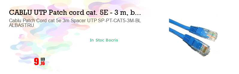 Cablu Patch Cord cat 5e 3m Spacer UTP SP-PT-CAT5-3M-BL ALBASTRU