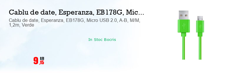 Cablu de date, Esperanza, EB178G, Micro USB 2.0, A-B, M/M, 1,2m, Verde