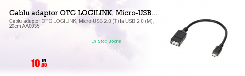 Cablu adaptor OTG LOGILINK, Micro-USB 2.0 (T) la USB 2.0 (M), 20cm AA0035