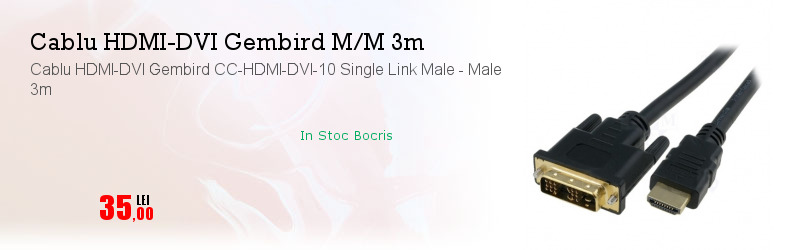 Cablu HDMI-DVI Gembird CC-HDMI-DVI-10 Single Link Male - Male 3m
