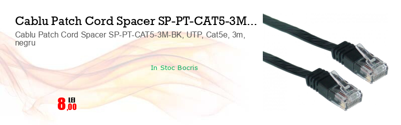Cablu Patch Cord Spacer SP-PT-CAT5-3M-BK, UTP, Cat5e, 3m, negru