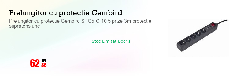 Prelungitor cu protectie Gembird SPG5-C-10 5 prize 3m protectie supratensiune
