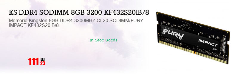 Memorie Kingston 8GB DDR4-3200MHZ CL20 SODIMM/FURY IMPACT KF432S20IB/8