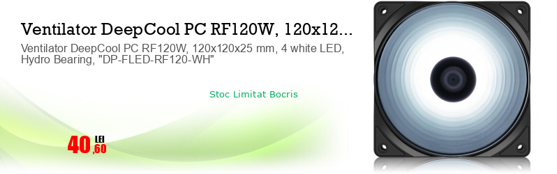 Ventilator DeepCool PC RF120W, 120x120x25 mm, 4 white LED, Hydro Bearing, "DP-FLED-RF120-WH"