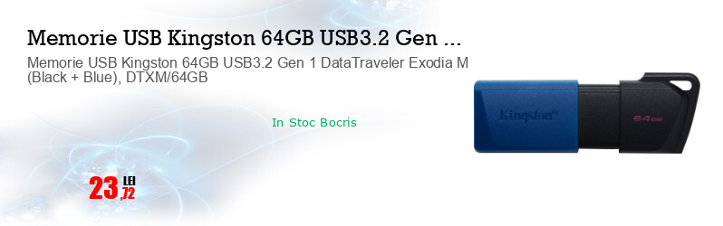 Memorie USB Kingston 64GB USB3.2 Gen 1 DataTraveler Exodia M (Black + Blue), DTXM/64GB