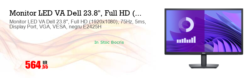 Monitor LED VA Dell 23.8'', Full HD (1920x1080), 75Hz, 5ms, Display Port, VGA, VESA, negru E2425H