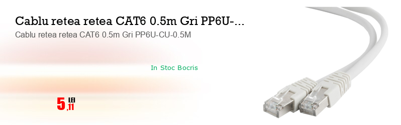 Cablu retea retea CAT6 0.5m Gri PP6U-CU-0.5M