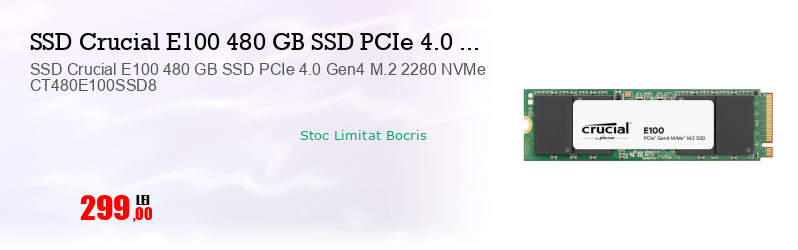 SSD Crucial E100 480 GB SSD PCIe 4.0 Gen4 M.2 2280 NVMe CT480E100SSD8