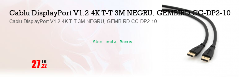 Cablu DisplayPort V1.2 4K T-T 3M NEGRU, GEMBIRD CC-DP2-10