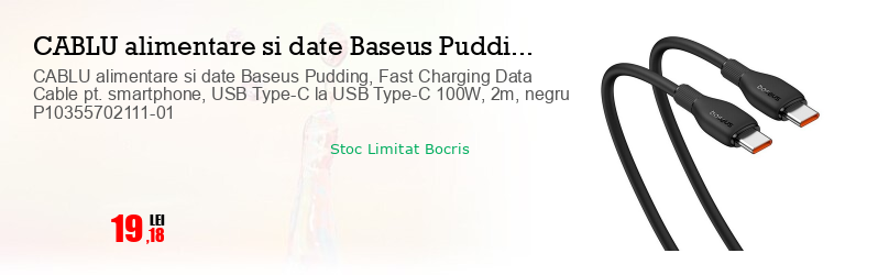 CABLU alimentare si date Baseus Pudding, Fast Charging Data Cable pt. smartphone, USB Type-C la USB Type-C 100W, 2m, negru P10355702111-01
