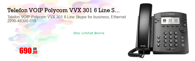 Telefon VOIP Polycom VVX 301 6 Line Skype for business, Ethernet 2200-48300-019 