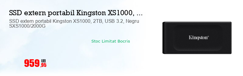 SSD extern portabil Kingston XS1000, 2TB, USB 3.2, Negru SXS1000/2000G