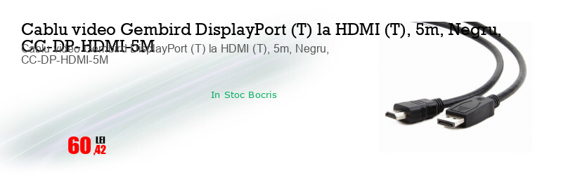 Cablu video Gembird DisplayPort (T) la HDMI (T), 5m, Negru, CC-DP-HDMI-5M