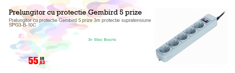 Prelungitor cu protectie Gembird 5 prize 3m protectie supratensiune SPG3-B-10C