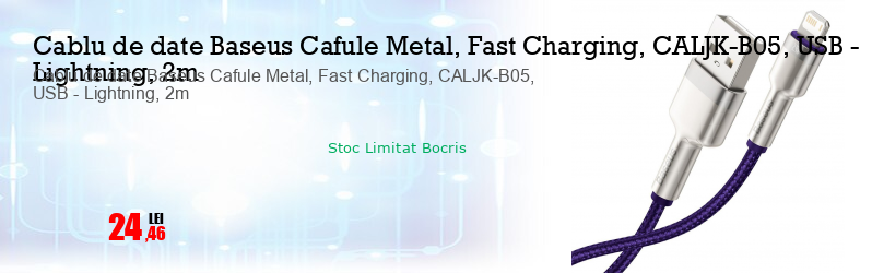 Cablu de date Baseus Cafule Metal, Fast Charging, CALJK-B05, USB - Lightning, 2m