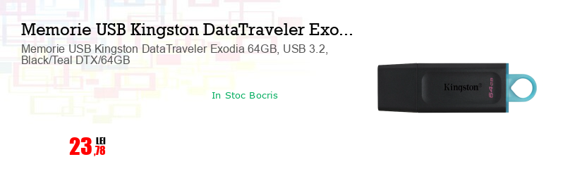 Memorie USB Kingston DataTraveler Exodia 64GB, USB 3.2, Black/Teal DTX/64GB