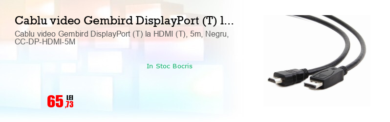 Cablu video Gembird DisplayPort (T) la HDMI (T), 5m, Negru, CC-DP-HDMI-5M