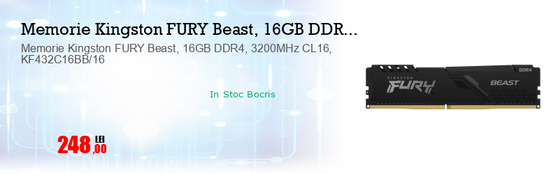 Memorie Kingston FURY Beast, 16GB DDR4, 3200MHz CL16, KF432C16BB/16