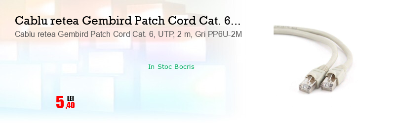 Cablu retea Gembird Patch Cord Cat. 6, UTP, 2 m, Gri PP6U-2M