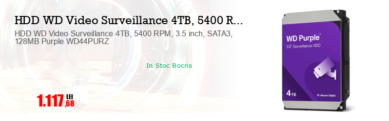 HDD WD Video Surveillance 4TB, 5400 RPM, 3.5 inch, SATA3, 128MB Purple WD44PURZ